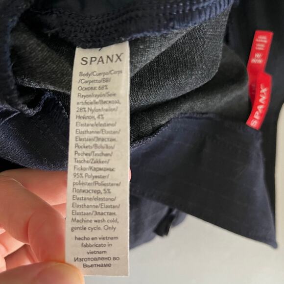 Spanx Wide Leg High Waist Ponte Navy Pin Stripe Career Office Work Pants Medium - Picture 10 of 15